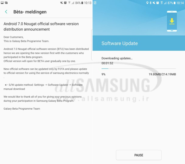 سامسونگ اندروید نوقا را برای گوشی های Galaxy S7 و Galaxy S7 edge راه اندازی کرد