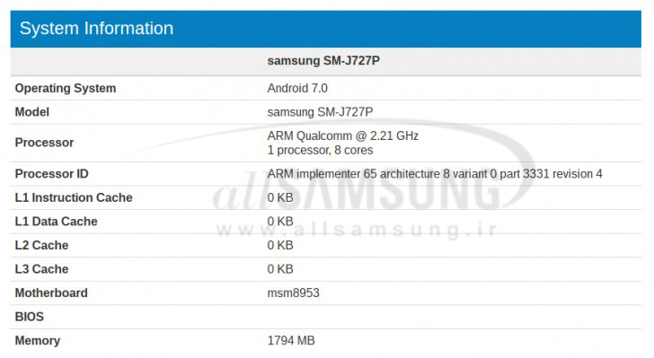 گوشی سامسونگ Galaxy J7 2017 در بنچمارک مشاهده شد.