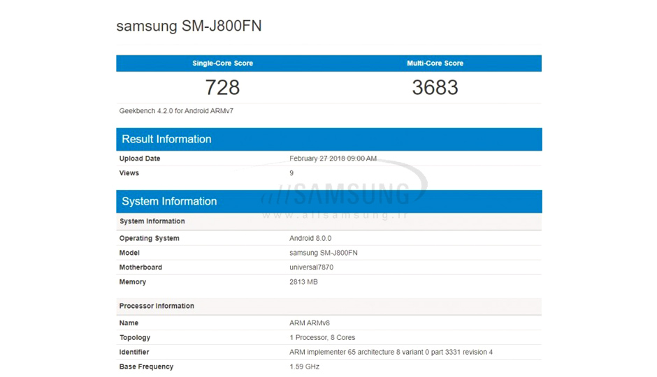 انتشار بنچمارک گوشی گلکسی جی 8 سامسونگ در GeekBench